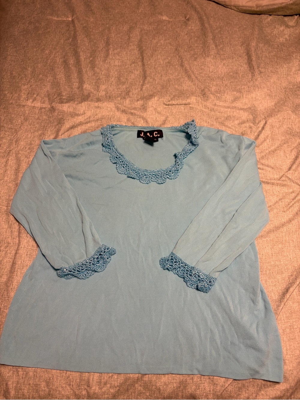 Light Blue Long Sleeve Top with Crochet Trim